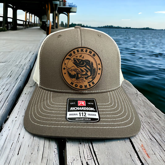 Weekend Hooker Funny Fishing Custom Leather Patch Hat