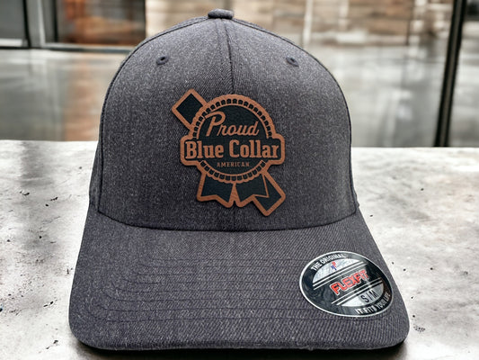 Proud Blue Collar Beer Logo Custom Leather Patch Hat