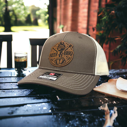Beer & BBQ Custom Leather Patch Hat