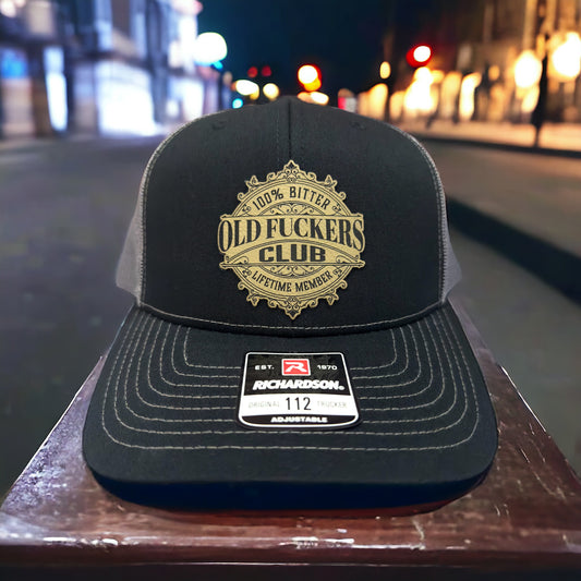 Old Fuckers Club Lifetime Member Custom Leather Patch Hat