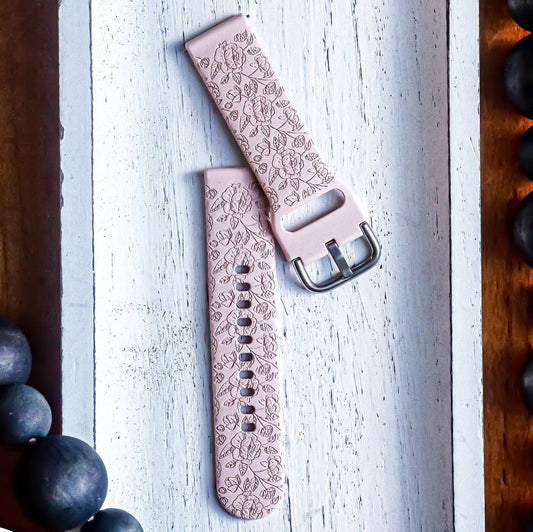 Bed of Roses Samsung Watch Band | Rose Floral Galaxy Watch Band | Engraved Silicone | Galaxy Watch Strap | Custom Samsung Watch
