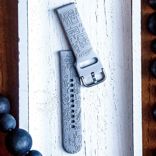 Hippie Samsung Watch Band | Peace Love Galaxy Watch Band | Engraved Silicone | Galaxy Watch Strap | Custom Samsung Watch